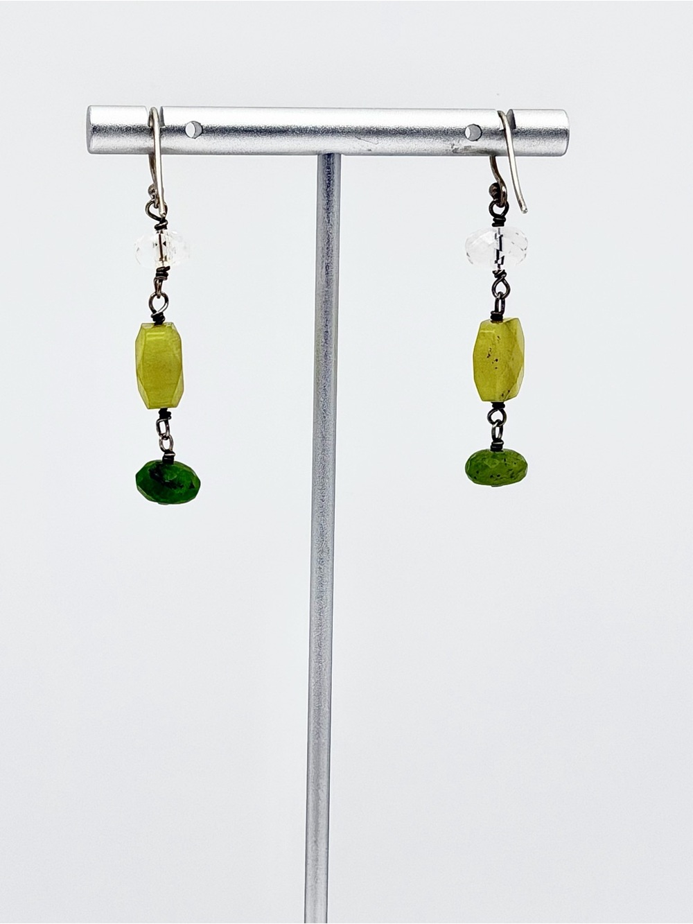 Silpada Sterling Silver Canadian & Olive Jade w/Crystal Bead Drop Earrings - Picture 4 of 11